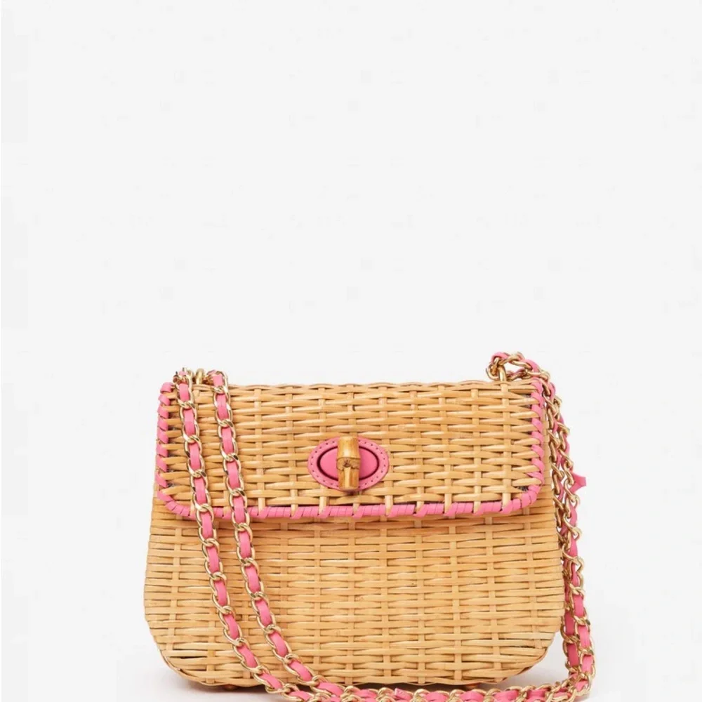 Waverly Wicker Handbag - Color Natural/Rose Pink - Picture 3 of 6